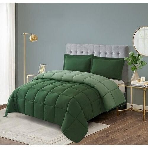 King/Cal King Traditional Microfiber Reversible 3 Piece Comforter Set in Green-0