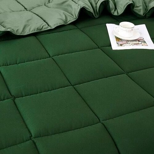 King/Cal King Traditional Microfiber Reversible 3 Piece Comforter Set in Green-1