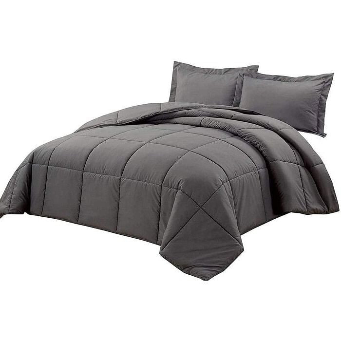 Queen Size Reversible Microfiber Down Alternative Comforter Set in Grey-1