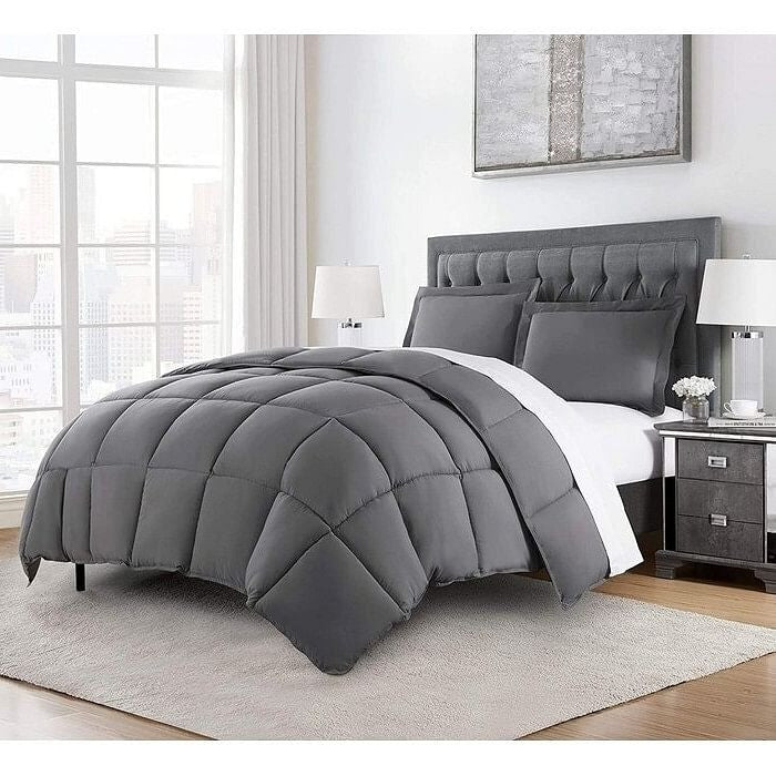 Queen Size Reversible Microfiber Down Alternative Comforter Set in Grey-2