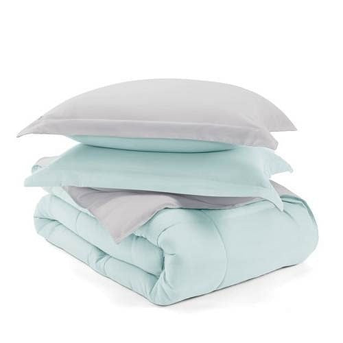 Full/Queen size 3-Piece Microfiber Reversible Comforter Set Aqua Blue and Grey-1