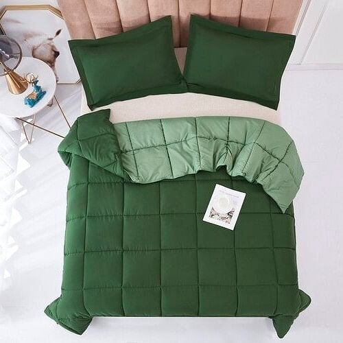 Twin/Twin XL Traditional Microfiber Reversible 3 Piece Comforter Set in Green-2