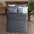 Twin Size All Season Pleated Hypoallergenic Microfiber Reversible 2 Piece Comforter Set in Gray-0
