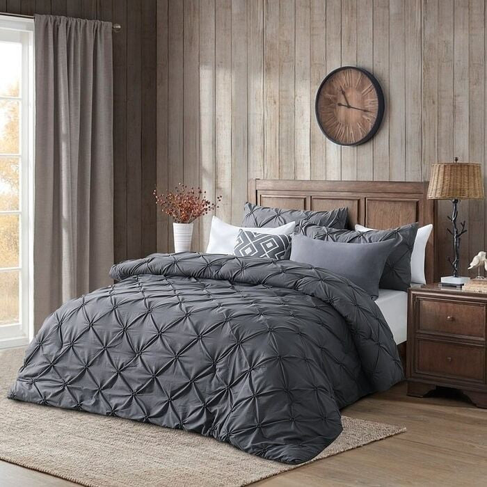 Twin Size All Season Pleated Hypoallergenic Microfiber Reversible 2 Piece Comforter Set in Gray-1