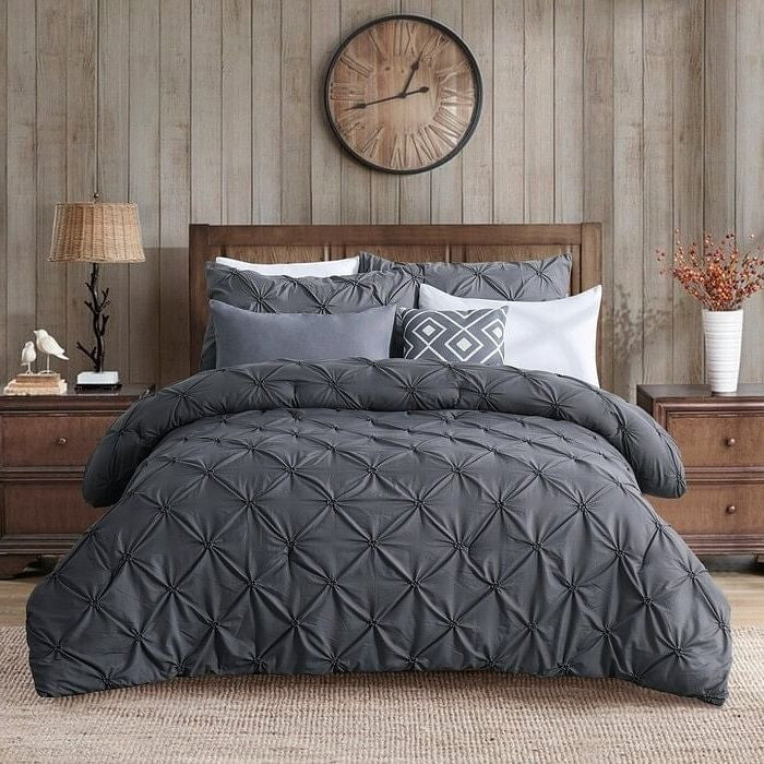 Twin Size All Season Pleated Hypoallergenic Microfiber Reversible 2 Piece Comforter Set in Gray-2