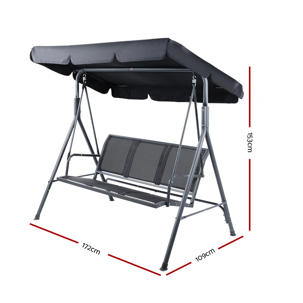 NNEDSZ Swing Chair Outdoor Furniture Hanging Chairs Hammock 3 Seater Canopy Garden Bench Seat Patio Gardeon Lounger Cushion Backyard Park Black