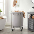 Round 45-Gallon Laundry Basket Hamper with Grey Fabric Bag Steel Frame on Wheels-0