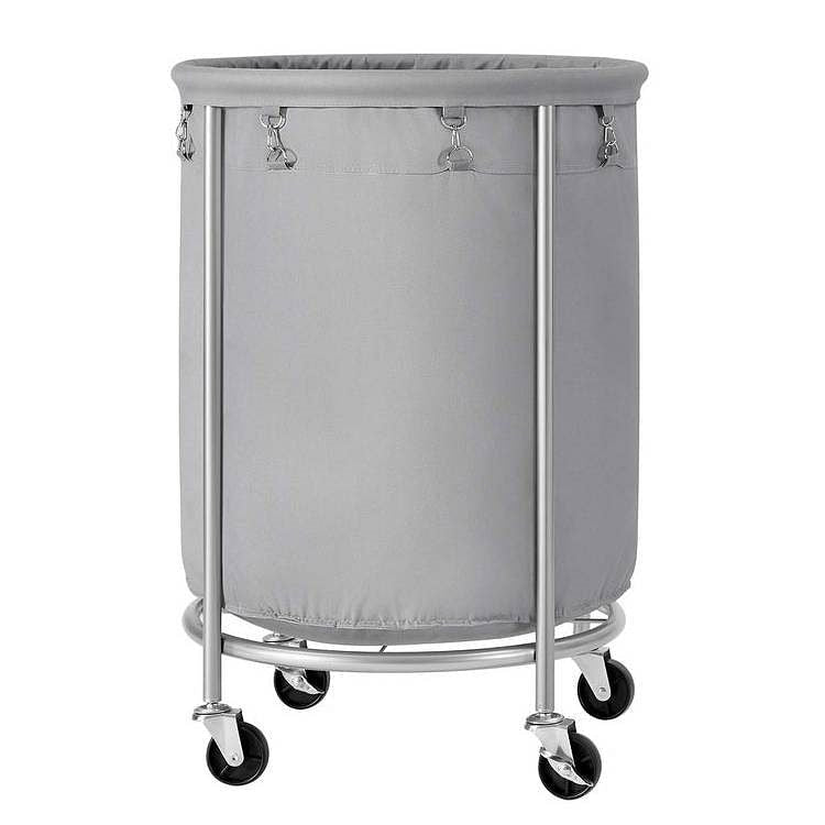 Round 45-Gallon Laundry Basket Hamper with Grey Fabric Bag Steel Frame on Wheels-2