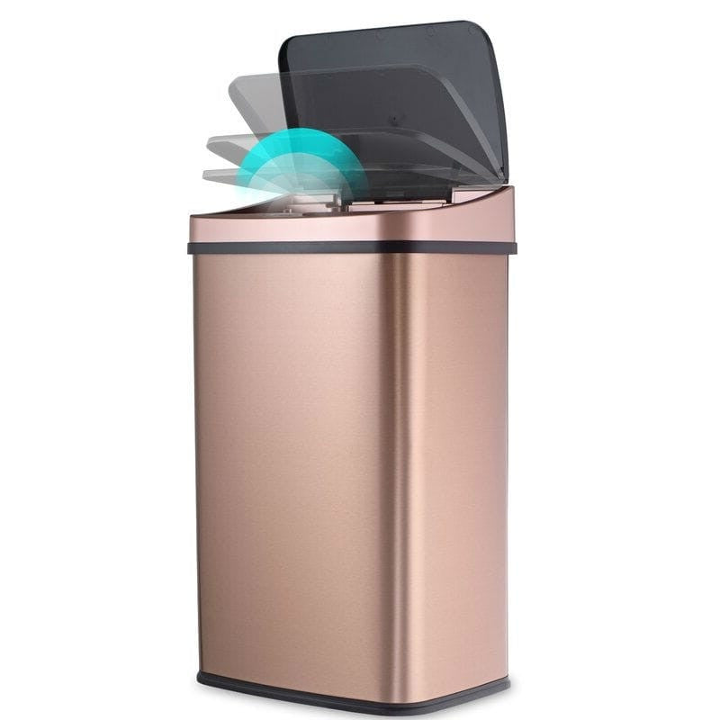Gold Copper 13-Gallon Stainless Steel Kitchen Trash Can with Motion Sensor Lid-2