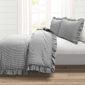 Full/Queen Grey White Stripe Ruffle Reversible 3 Piece Comforter Set-0