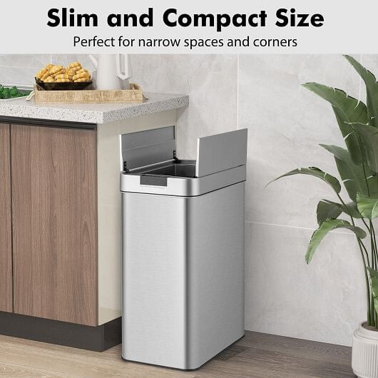 13.2 Gal Slim Kitchen Trash Can with Wing Lids and Stainless Steel Frame-2