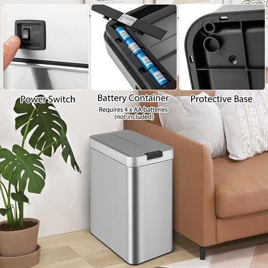 13.2 Gal Slim Kitchen Trash Can with Wing Lids and Stainless Steel Frame-3