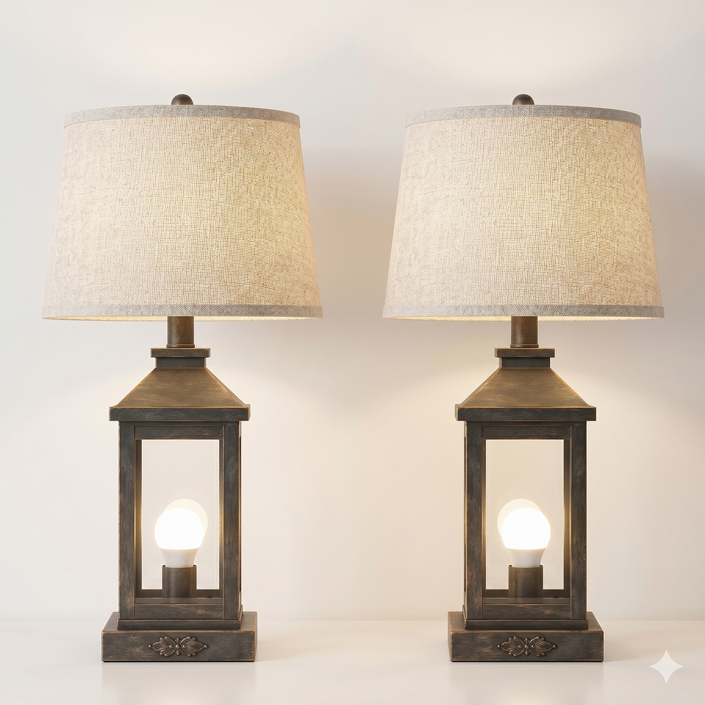 20.5in Black Gold Farmhouse Bedside Table Lamp (Including Light Bulbs)-0