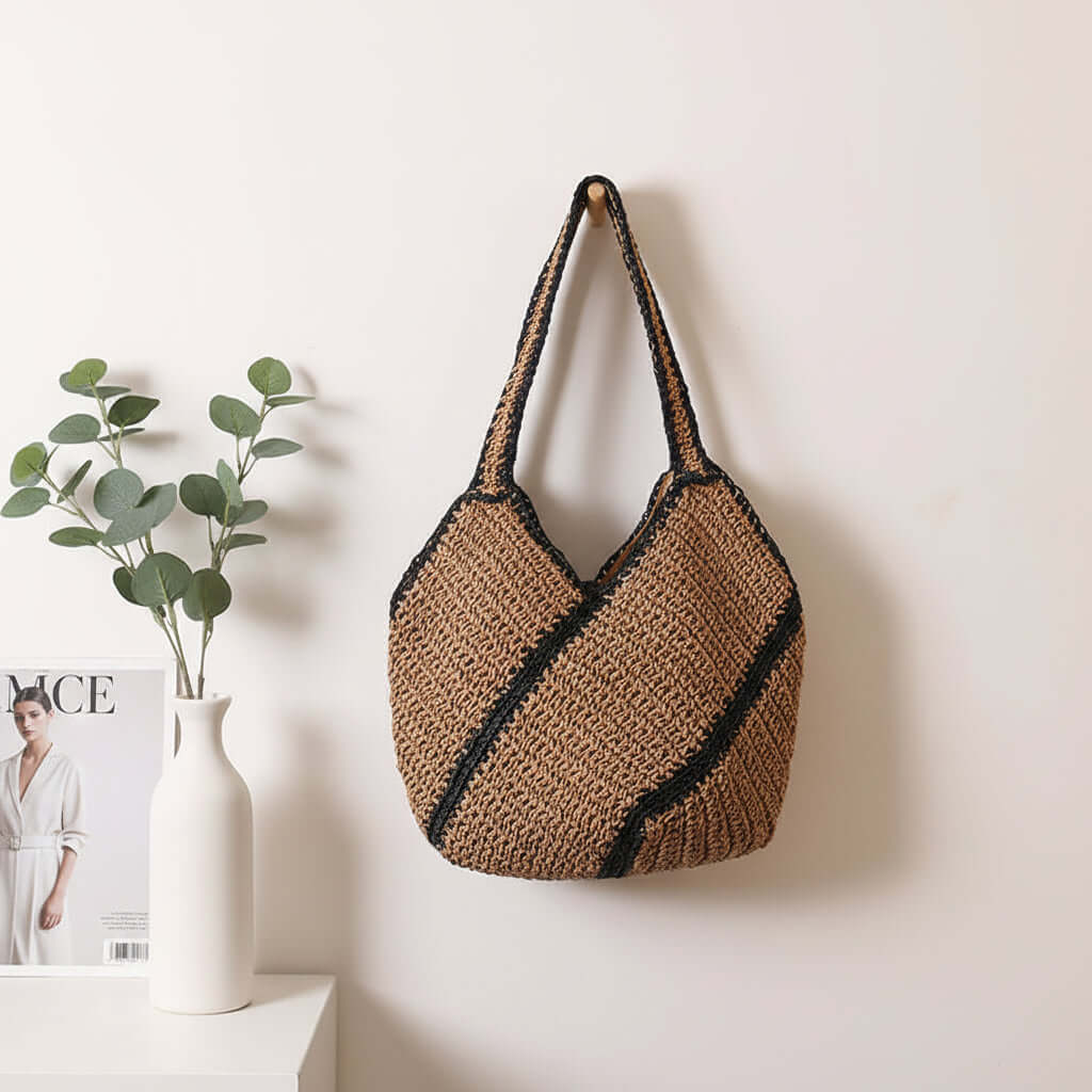 Geometric straw beach bag Shoulder Straw Bag Large Capacity Straw Bag-1