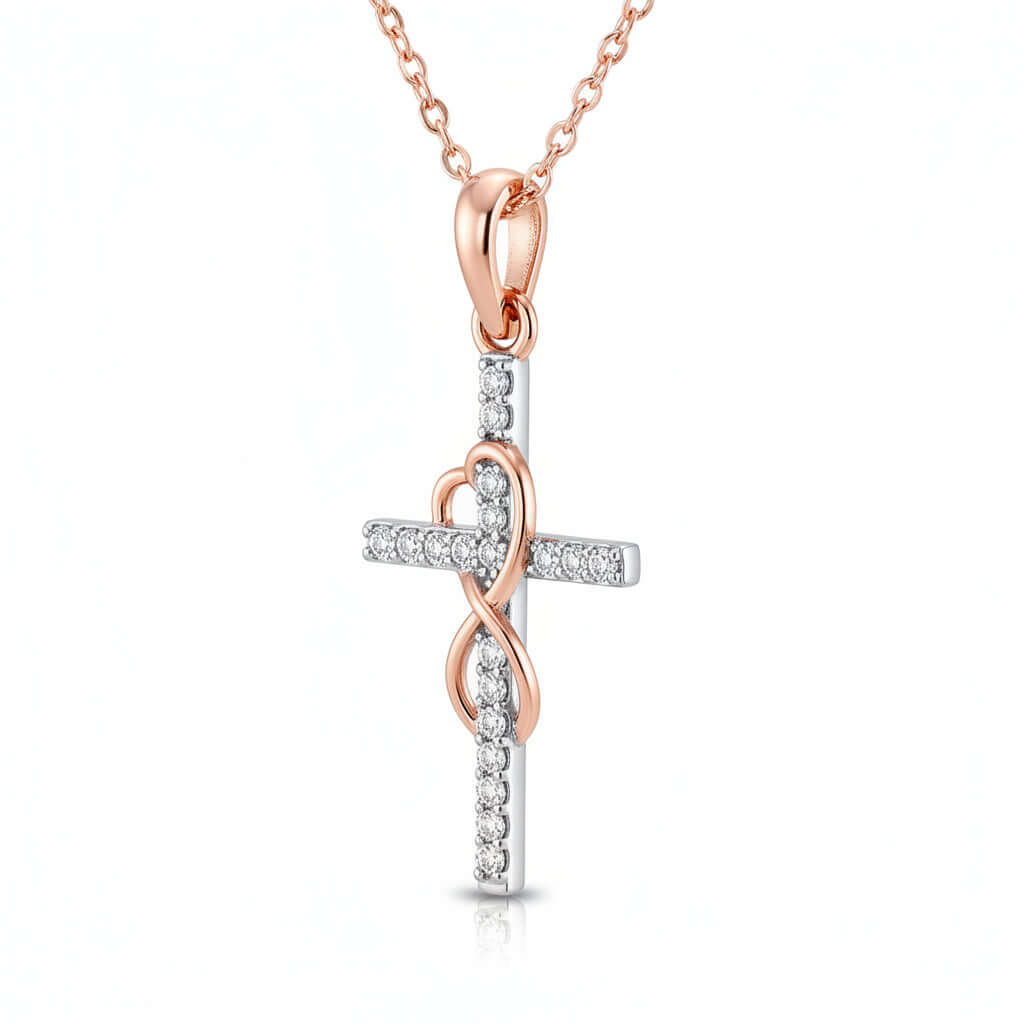 Gold Alloy Cross Necklace with Eight-Character Pendant – Unisex Jewelry-0