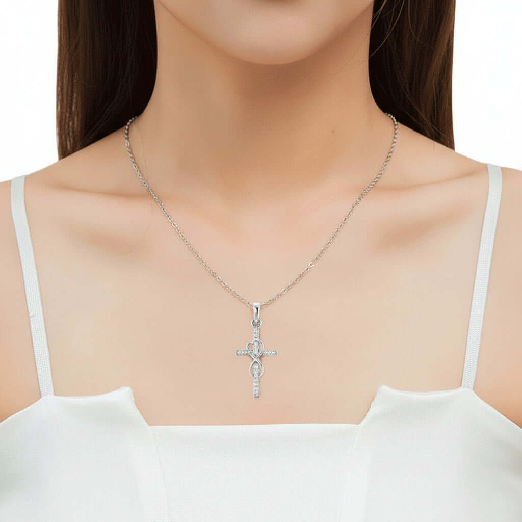 Gold Alloy Cross Necklace with Eight-Character Pendant – Unisex Jewelry-1