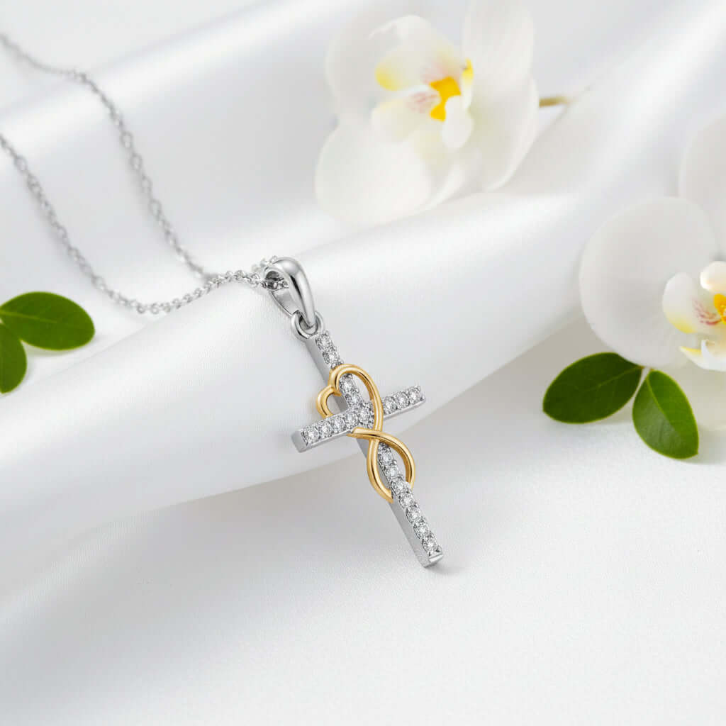Gold Alloy Cross Necklace with Eight-Character Pendant – Unisex Jewelry-2