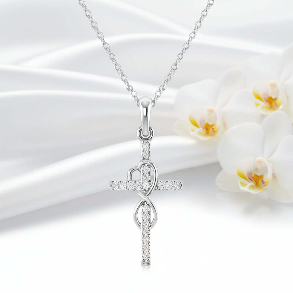 Gold Alloy Cross Necklace with Eight-Character Pendant – Unisex Jewelry-3