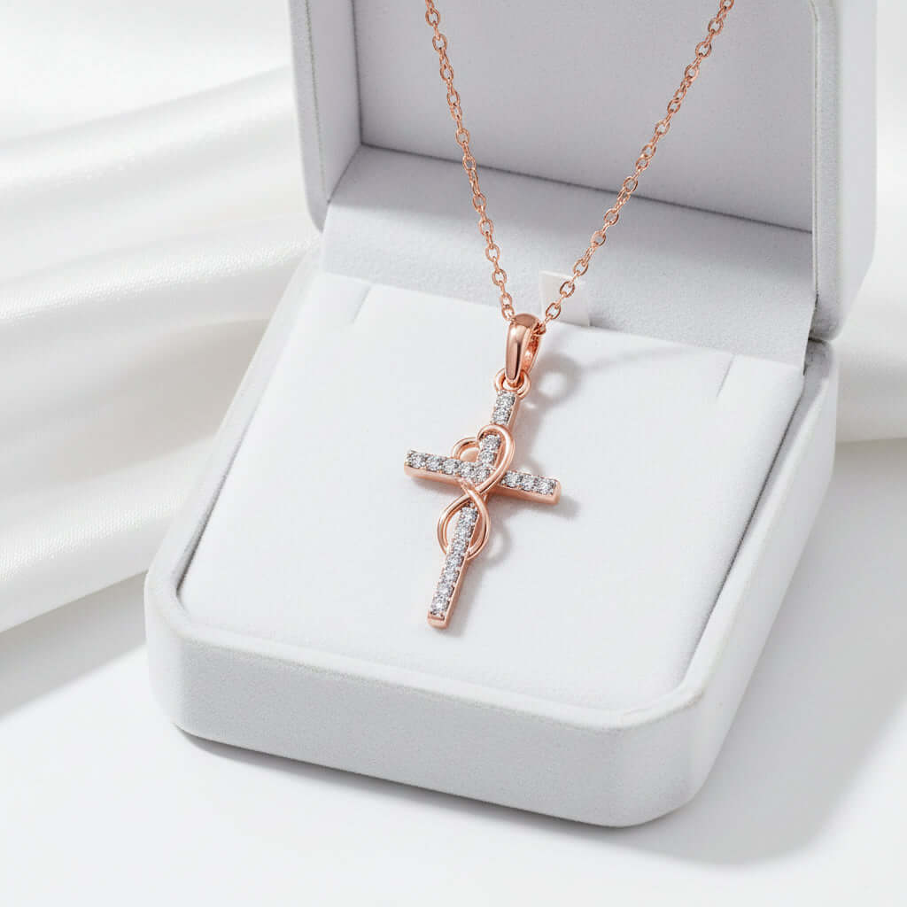 Gold Alloy Cross Necklace with Eight-Character Pendant – Unisex Jewelry-4