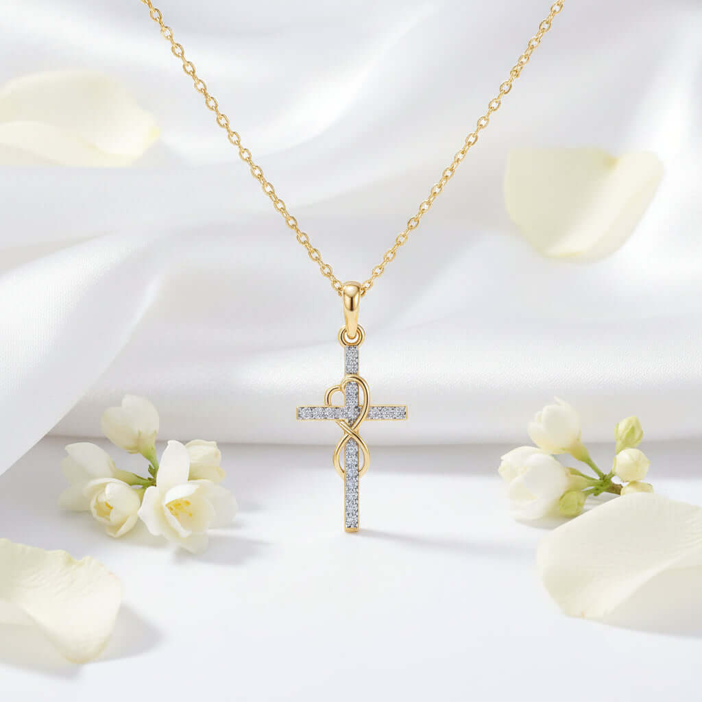 Gold Alloy Cross Necklace with Eight-Character Pendant – Unisex Jewelry-5