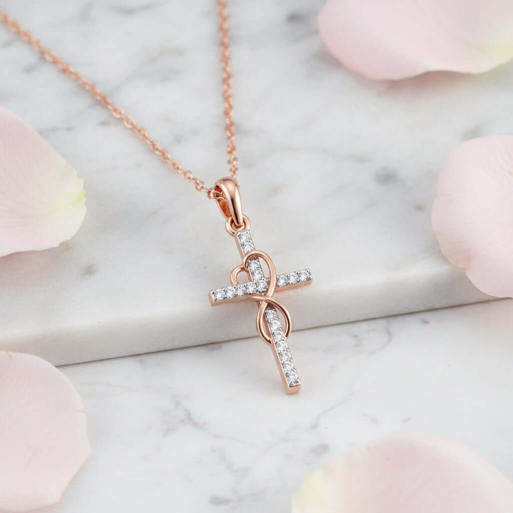 Gold Alloy Cross Necklace with Eight-Character Pendant – Unisex Jewelry-7