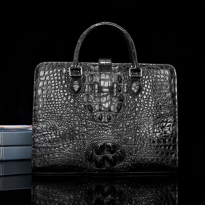 DON JOHN Laptop Bag Genuine Crocodile Leather Handbags Black Messenger Men's-1