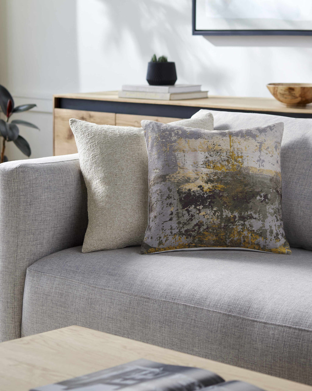 Healin Abstract Yellow/Gray Throw Pillow-1