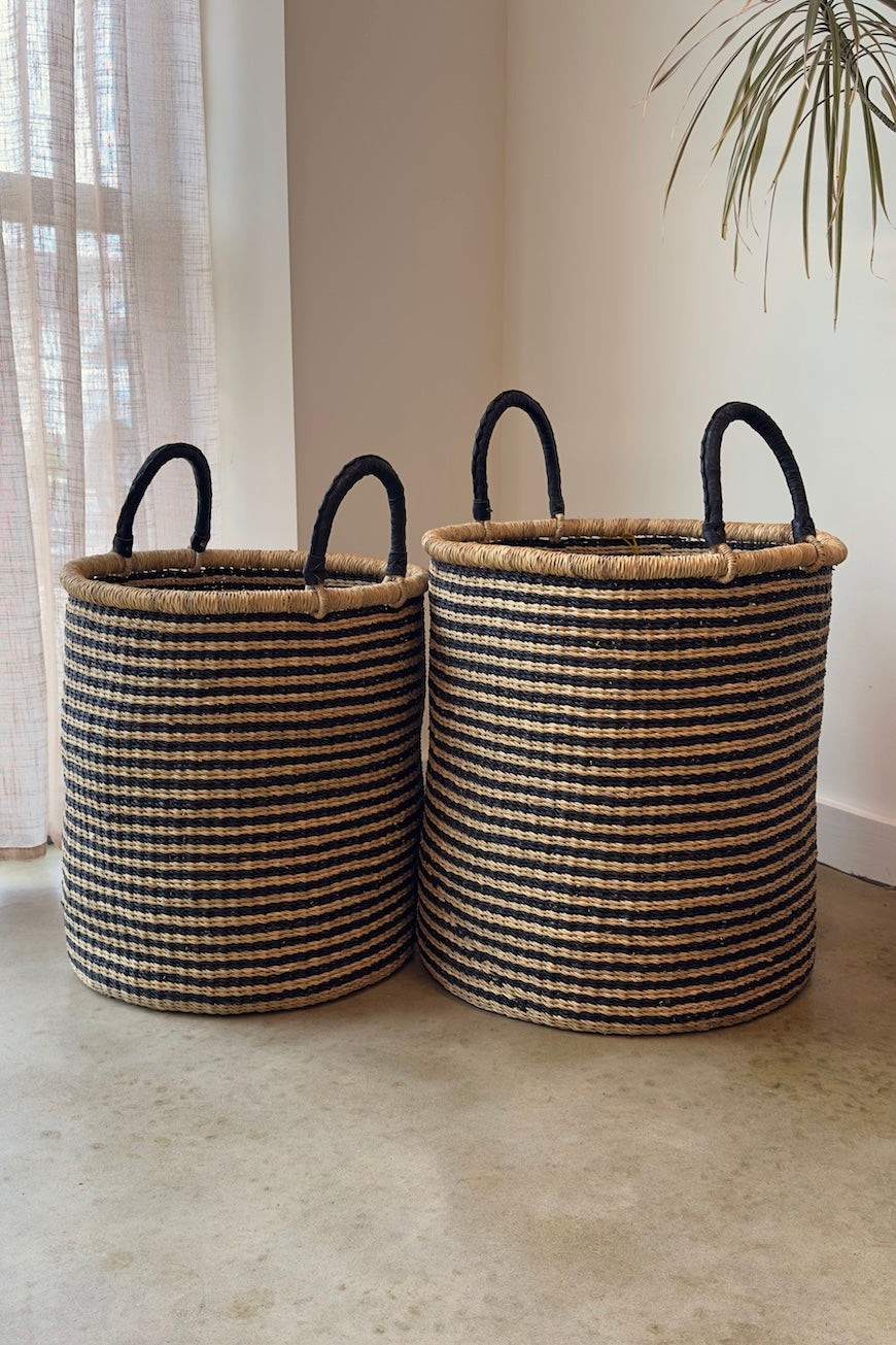 Handwoven African Storage & Laundry Hampers – Black Stripes-0