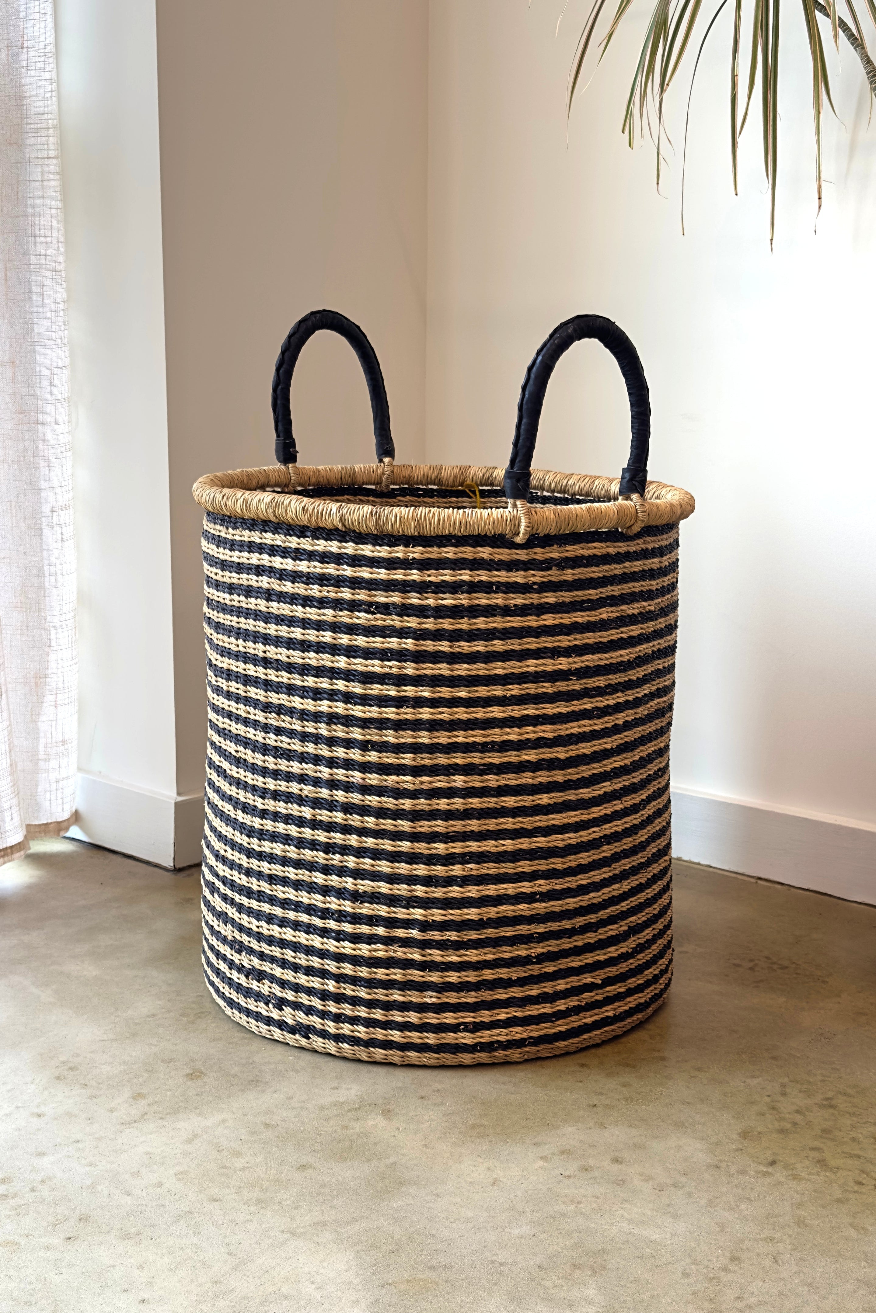 Handwoven African Storage & Laundry Hampers – Black Stripes-2