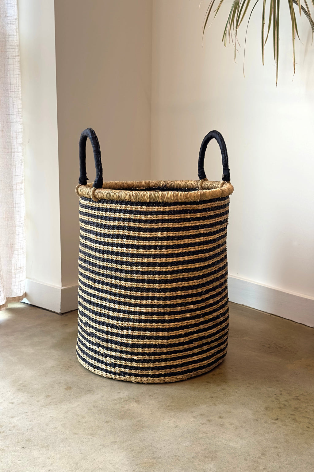 Handwoven African Storage & Laundry Hampers – Black Stripes-1