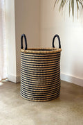Handwoven African Storage & Laundry Hampers – Black Stripes-1