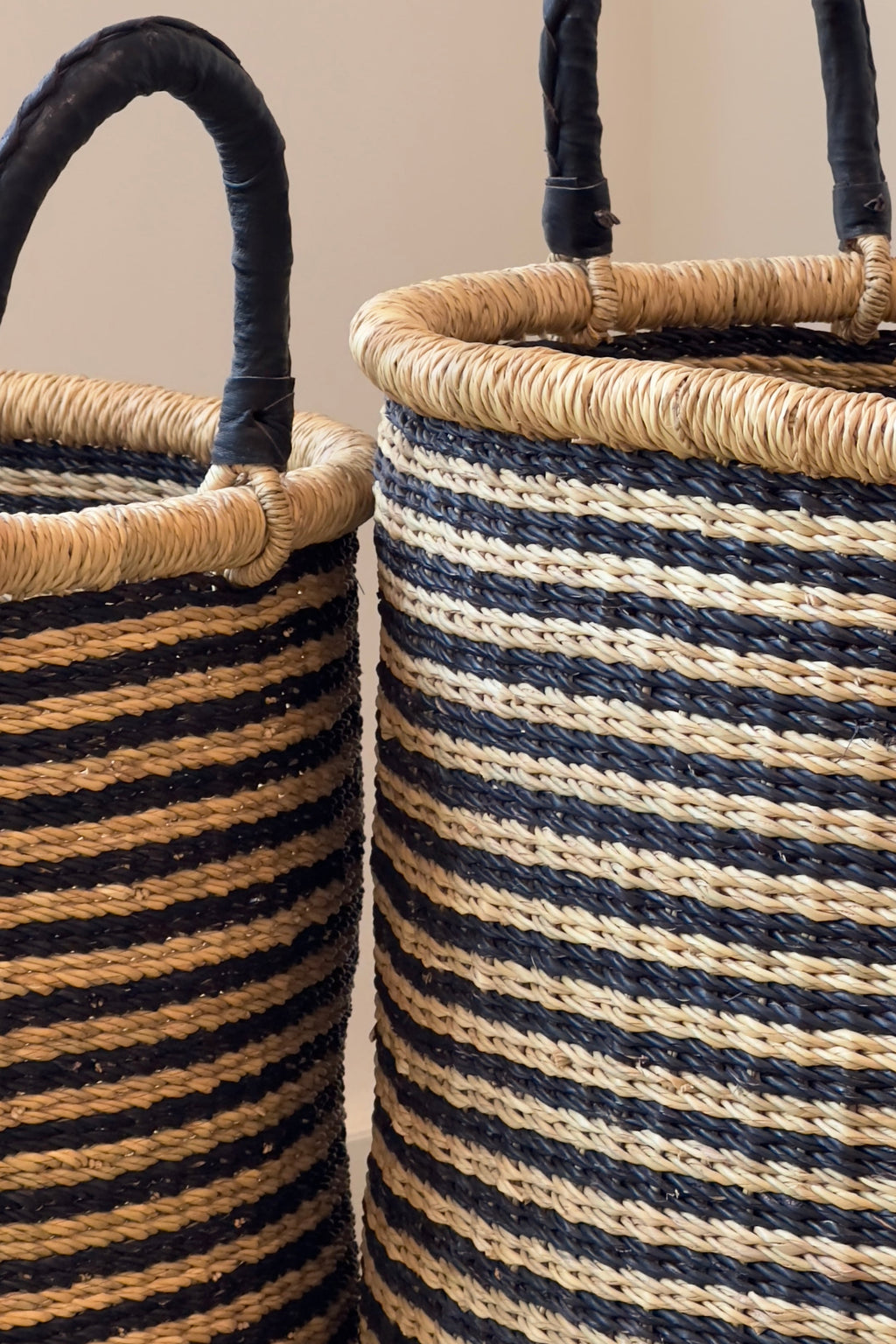 Handwoven African Storage & Laundry Hampers – Black Stripes-3