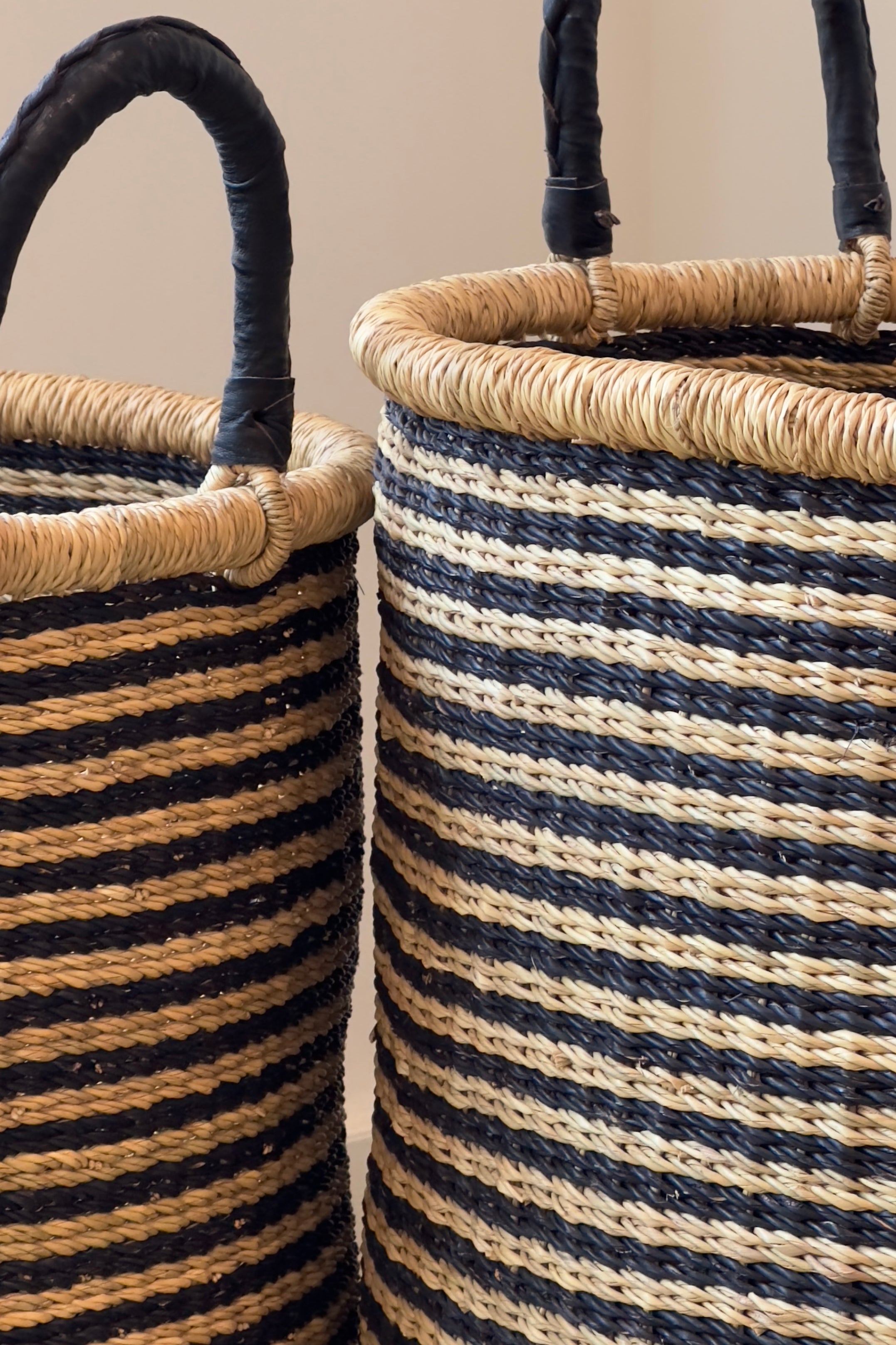Handwoven African Storage & Laundry Hampers – Black Stripes-3