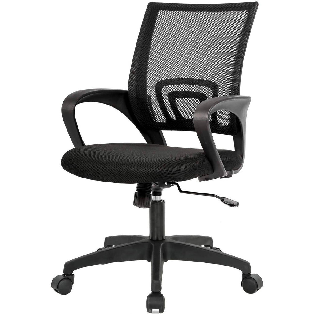 Black Modern Mid-Back Ergonomic Mesh Office Desk Chair with Armrest on Wheels-0