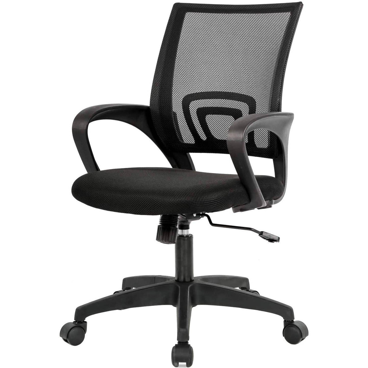 Black Modern Mid-Back Ergonomic Mesh Office Desk Chair with Armrest on Wheels-0