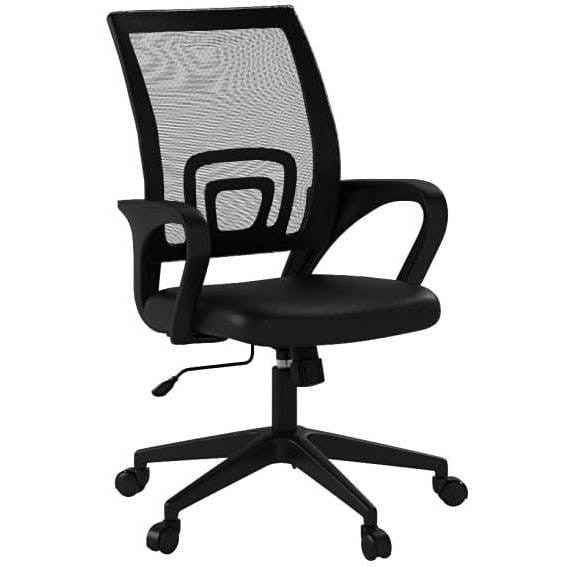 Black Modern Mid-Back Ergonomic Mesh Office Desk Chair with Armrest on Wheels-1
