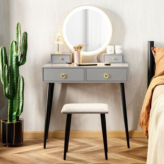 Vanity Table Set with Mirror-Gray-0