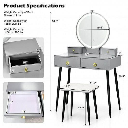 Vanity Table Set with Mirror-Gray-2
