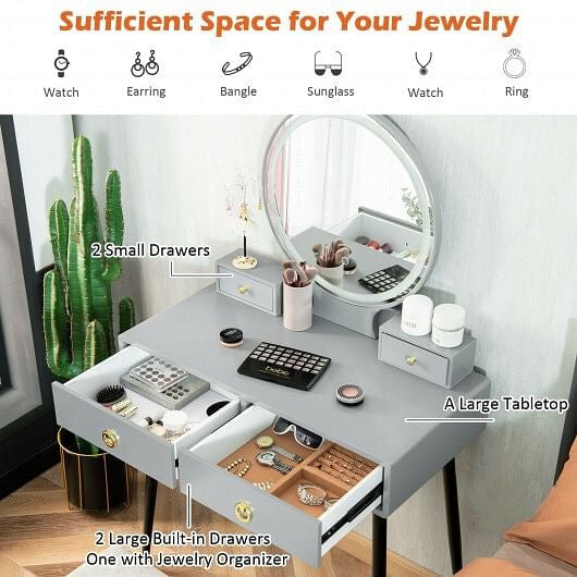 Vanity Table Set with Mirror-Gray-3