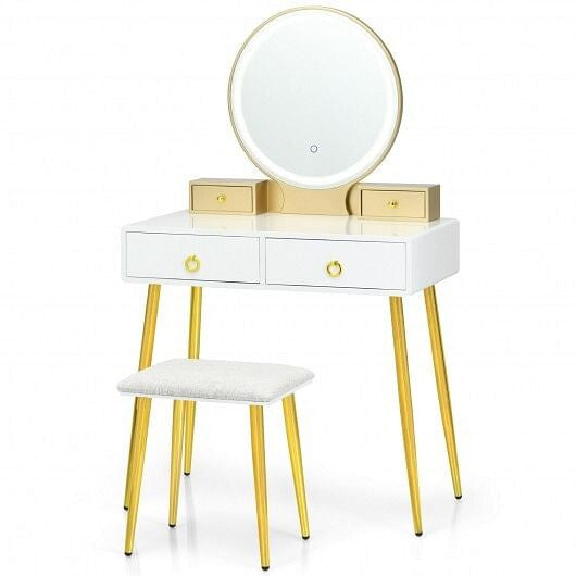 Vanity Table Set with Mirror-Gray-4