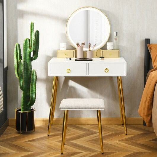 Vanity Table Set with Mirror-Gray-5