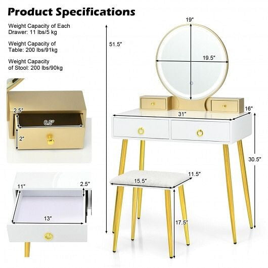 Vanity Table Set with Mirror-Gray-7