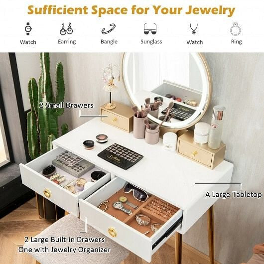 Vanity Table Set with Mirror-Gray-8