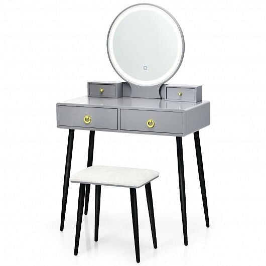 Vanity Table Set with Mirror-Gray-9
