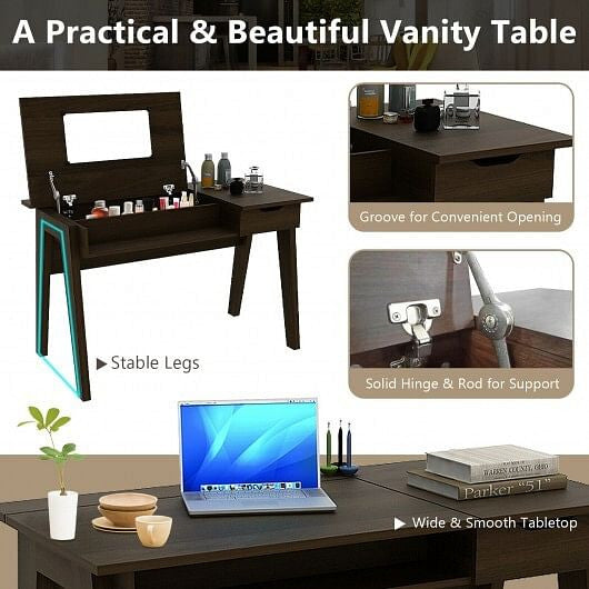 Dressing Table with Flip Mirror and Storage Drawer-3