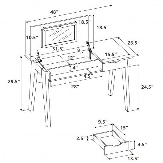 Dressing Table with Flip Mirror and Storage Drawer-4