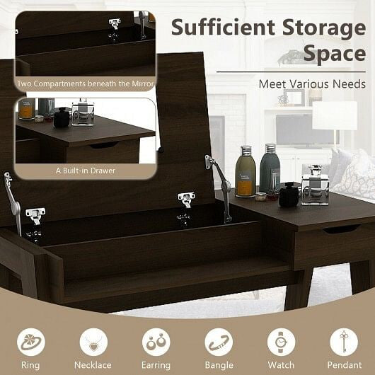 Dressing Table with Flip Mirror and Storage Drawer-2