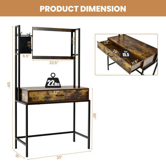 Industrial Vanity Table with 3-Height Adjustable Mirror Bag-Brown-1