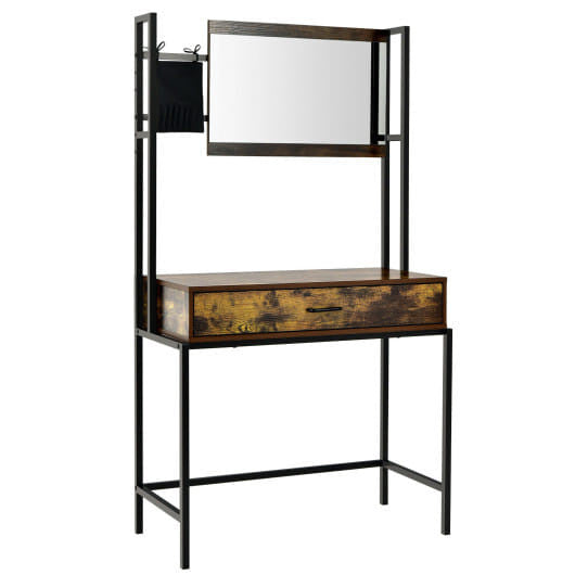 Industrial Vanity Table with 3-Height Adjustable Mirror Bag-Brown-3