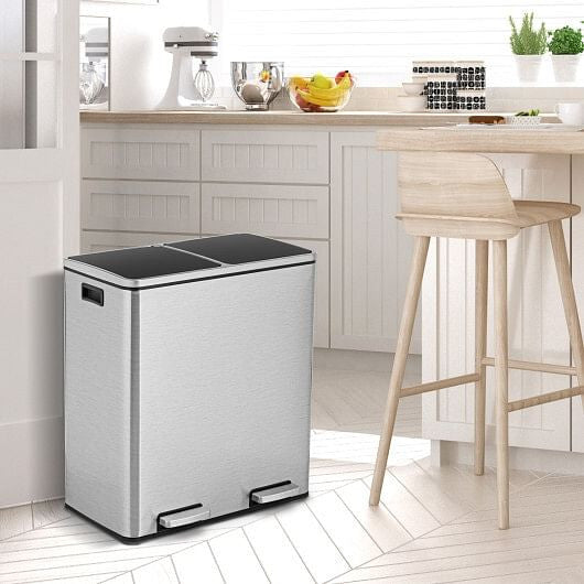 16 Gallon Dual Step Trash Can-Black-0
